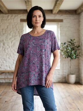 LuLaRoe Purple Floral Paisley Short-Sleeve Tunic Top